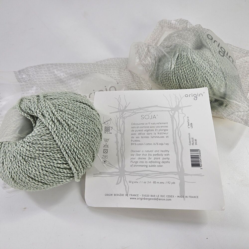 Lot Of 2 Bergere De‎ France Light Green Retired Cotton, Soy Yarn Origin Line